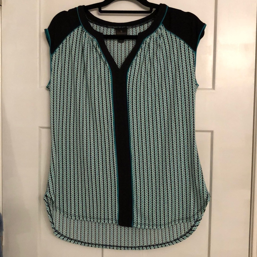 Worthington Dressy Top- Black,teal, and white